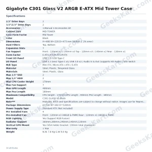 Gigabyte C301 Glass V2 ARGB E-ATX Mid Tower Case