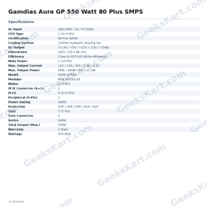 Gamdias Aura GP 550 Watt 80 Plus SMPS