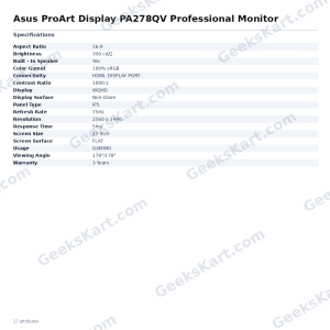 Asus ProArt Display PA278QV Professional Monitor