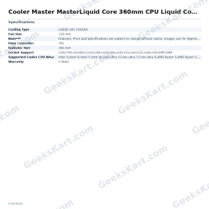 Cooler Master MasterLiquid Core 360mm CPU Liquid Cooler with 4 inch LCD Display
