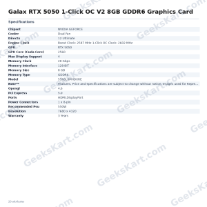 Galax RTX 5050 1-Click OC V2 8GB GDDR6 Graphics Card