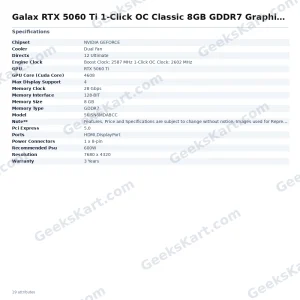 Galax RTX 5060 Ti 1-Click OC Classic 8GB GDDR7 Graphics Card