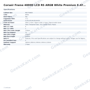 Corsair Frame 4000D LCD RS ARGB White Premium E-ATX Mid Tower Case