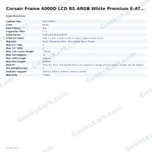 Corsair Frame 4000D LCD RS ARGB White Premium E-ATX Mid Tower Case