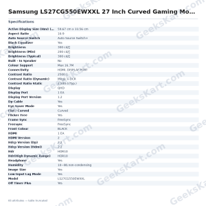Samsung LS27CG550EWXXL 27 Inch Curved Gaming Monitor