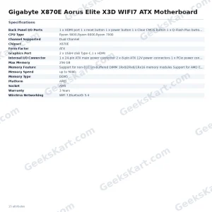 Gigabyte X870E Aorus Elite X3D WIFI7 ATX Motherboard