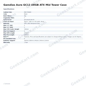 Gamdias Aura GC12 ARGB ATX Mid Tower Case