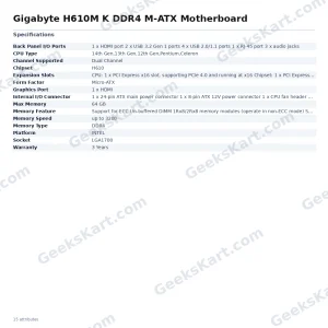 Gigabyte H610M K DDR4 M-ATX Motherboard