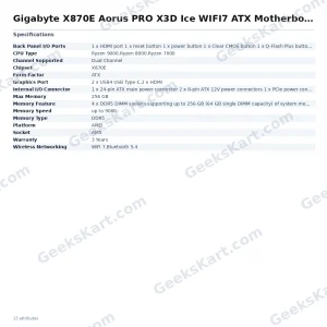Gigabyte X870E Aorus PRO X3D Ice WIFI7 ATX Motherboard