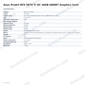 Asus ProArt RTX 5070 Ti OC 16GB GDDR7 Graphics Card
