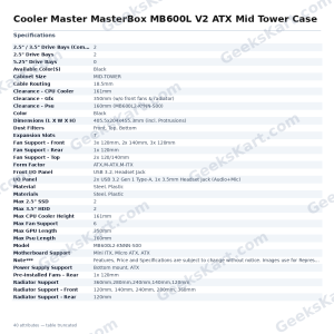 Cooler Master MasterBox MB600L V2 ATX Mid Tower Case