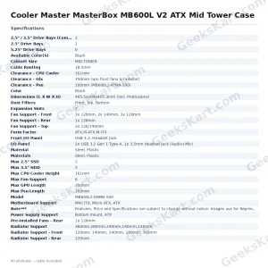 Cooler Master MasterBox MB600L V2 ATX Mid Tower Case