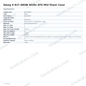 Dawg X 617 ARGB White ATX Mid Tower Case