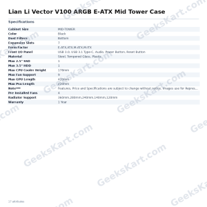 Lian Li Vector V100 ARGB E-ATX Mid Tower Case