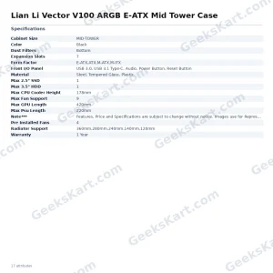 Lian Li Vector V100 ARGB E-ATX Mid Tower Case