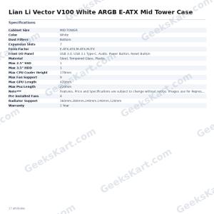 Lian Li Vector V100 White ARGB E-ATX Mid Tower Case