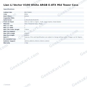 Lian Li Vector V100 White ARGB E-ATX Mid Tower Case