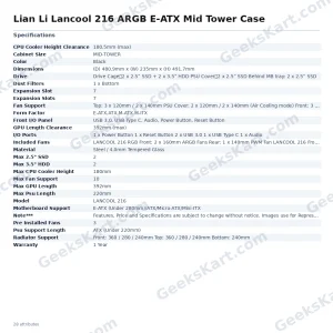 Lian Li Lancool 216 ARGB E-ATX Mid Tower Case