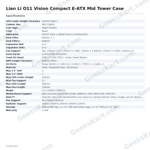 Lian Li O11 Vision Compact E-ATX Mid Tower Case