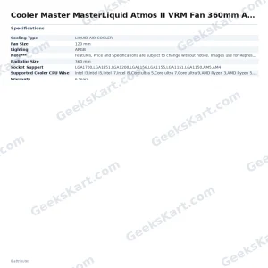 Cooler Master MasterLiquid Atmos II VRM Fan 360mm ARGB White CPU Liquid Cooler