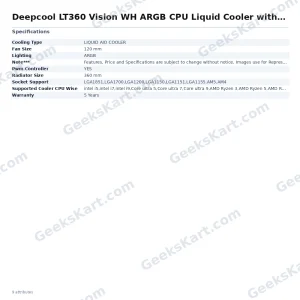 Deepcool LT360 Vision WH ARGB CPU Liquid Cooler with LCD Display