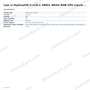 Lian Li Hydroshift II LCD-C 360CL White RGB CPU Liquid Cooler
