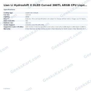 Lian Li Hydroshift II OLED Curved 360TL ARGB CPU Liquid Cooler