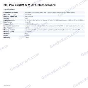Msi Pro B860M-S M-ATX Motherboard