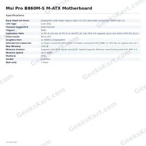 Msi Pro B860M-S M-ATX Motherboard