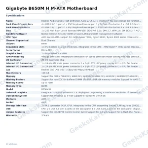 Gigabyte B650M H M-ATX Motherboard