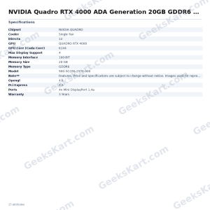 NVIDIA Quadro RTX 4000 ADA Generation 20GB GDDR6 Graphics Card