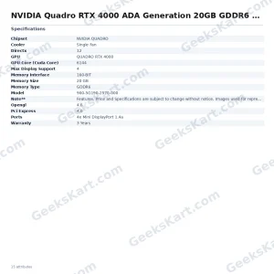 NVIDIA Quadro RTX 4000 ADA Generation 20GB GDDR6 Graphics Card