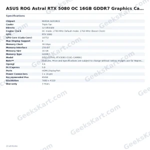 ASUS ROG Astral RTX 5080 OC 16GB GDDR7 Graphics Card
