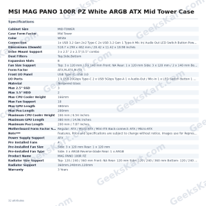 MSI MAG PANO 100R PZ White ARGB ATX Mid Tower Case