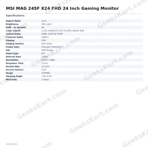 MSI MAG 245F X24 FHD 24 Inch Gaming Monitor