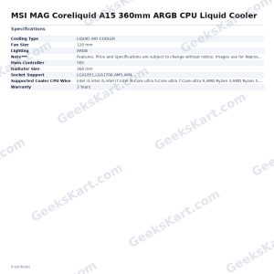 MSI MAG Coreliquid A15 360mm ARGB CPU Liquid Cooler