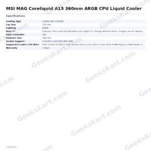 MSI MAG Coreliquid A15 360mm ARGB CPU Liquid Cooler