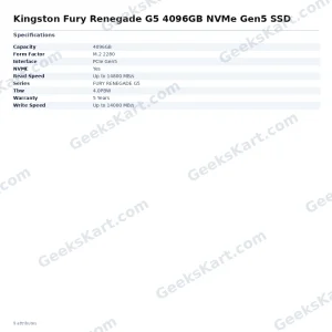 Kingston Fury Renegade G5 4096GB NVMe Gen5 SSD