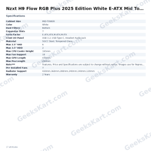 Nzxt H9 Flow RGB Plus 2025 Edition White E-ATX Mid Tower Case