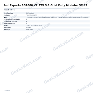 Ant Esports FG1000 V2 ATX 3.1 Gold Fully Modular SMPS