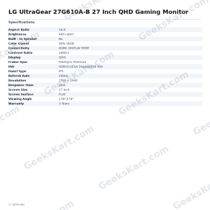 LG UltraGear 27G610A-B 27 Inch QHD Gaming Monitor