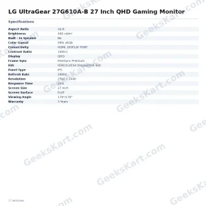 LG UltraGear 27G610A-B 27 Inch QHD Gaming Monitor