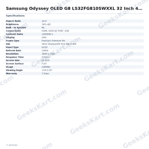 Samsung Odyssey OLED G8 LS32FG810SWXXL 32 Inch 4K Gaming Monitor