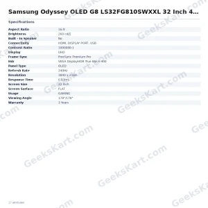 Samsung Odyssey OLED G8 LS32FG810SWXXL 32 Inch 4K Gaming Monitor