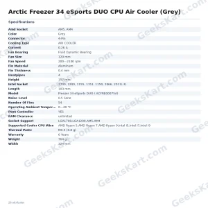 Arctic Freezer 34 eSports DUO CPU Air Cooler (Grey)