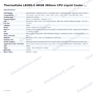 Thermaltake LB360-S ARGB 360mm CPU Liquid Cooler With LCD Display