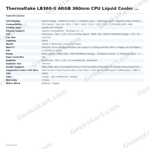 Thermaltake LB360-S ARGB 360mm CPU Liquid Cooler With LCD Display