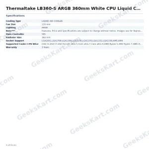 Thermaltake LB360-S ARGB 360mm White CPU Liquid Cooler With LCD Display