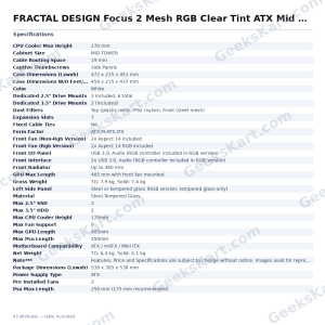 FRACTAL DESIGN Focus 2 Mesh RGB Clear Tint ATX Mid Tower Cabinet (White)