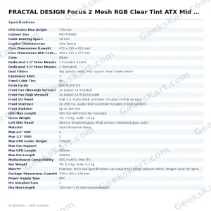 FRACTAL DESIGN Focus 2 Mesh RGB Clear Tint ATX Mid Tower Cabinet (White)